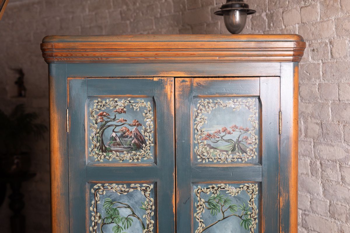 photo for sale 19th Century Pine Cupboard/Armoire/Pantry With Shelves Hand Painted, Completely One Off!