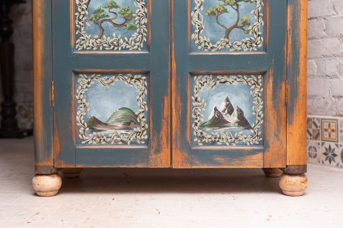 photo buy 19th Century Pine Cupboard/Armoire/Pantry With Shelves Hand Painted, Completely One Off!