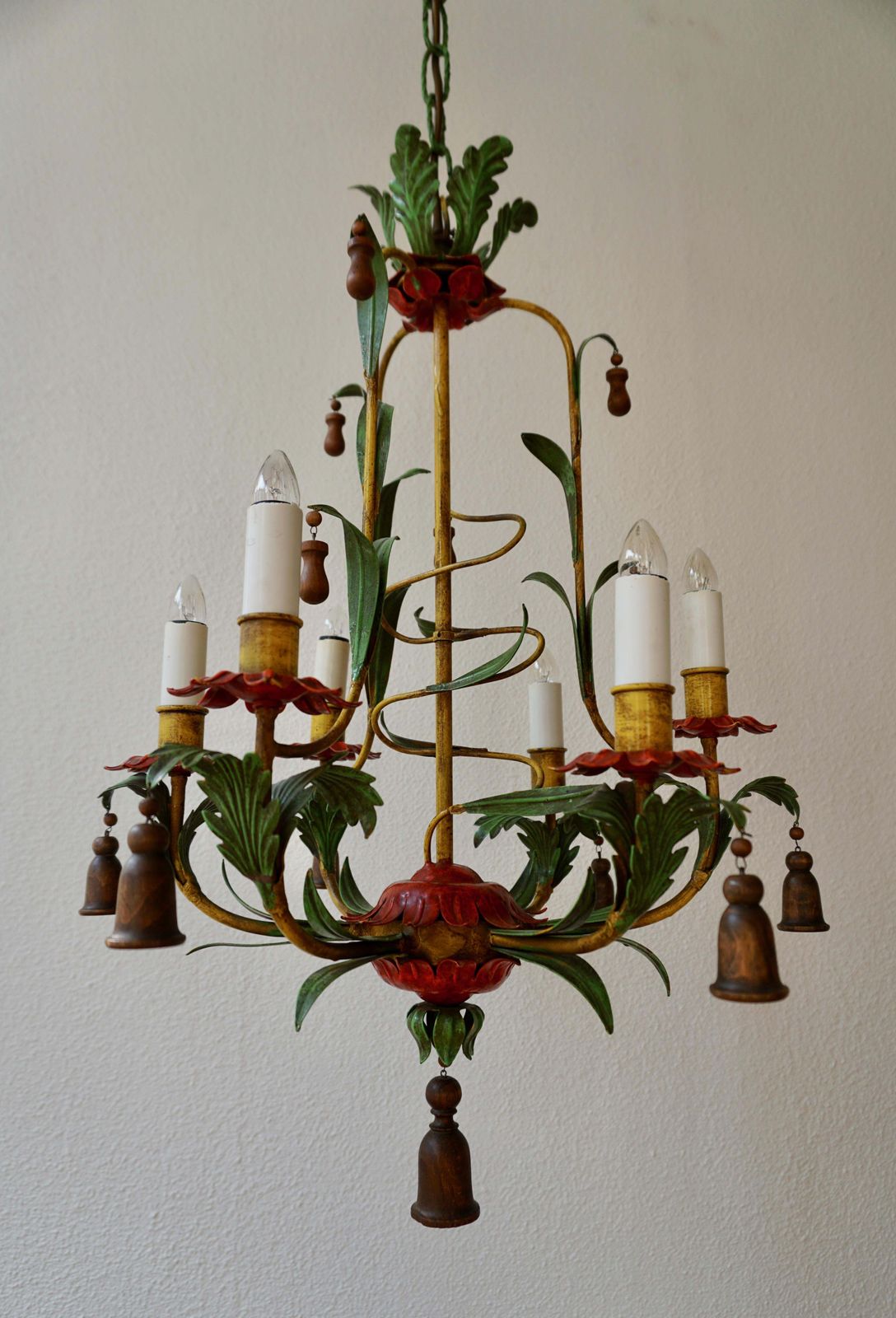 Rare Colorful Painted Tole Chandelier photo 1571.0