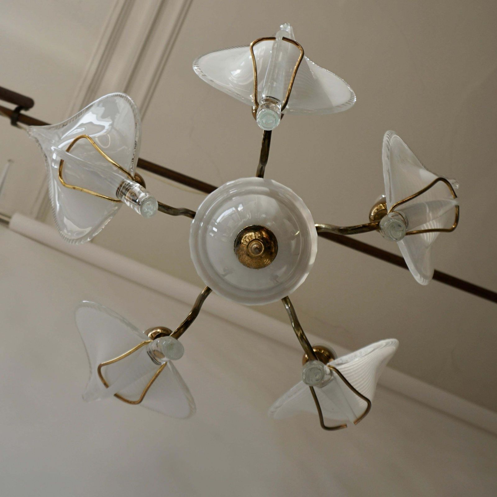 Mid Century Modern Murano 5 Leaf Chandelier By Franco Luce photo buy