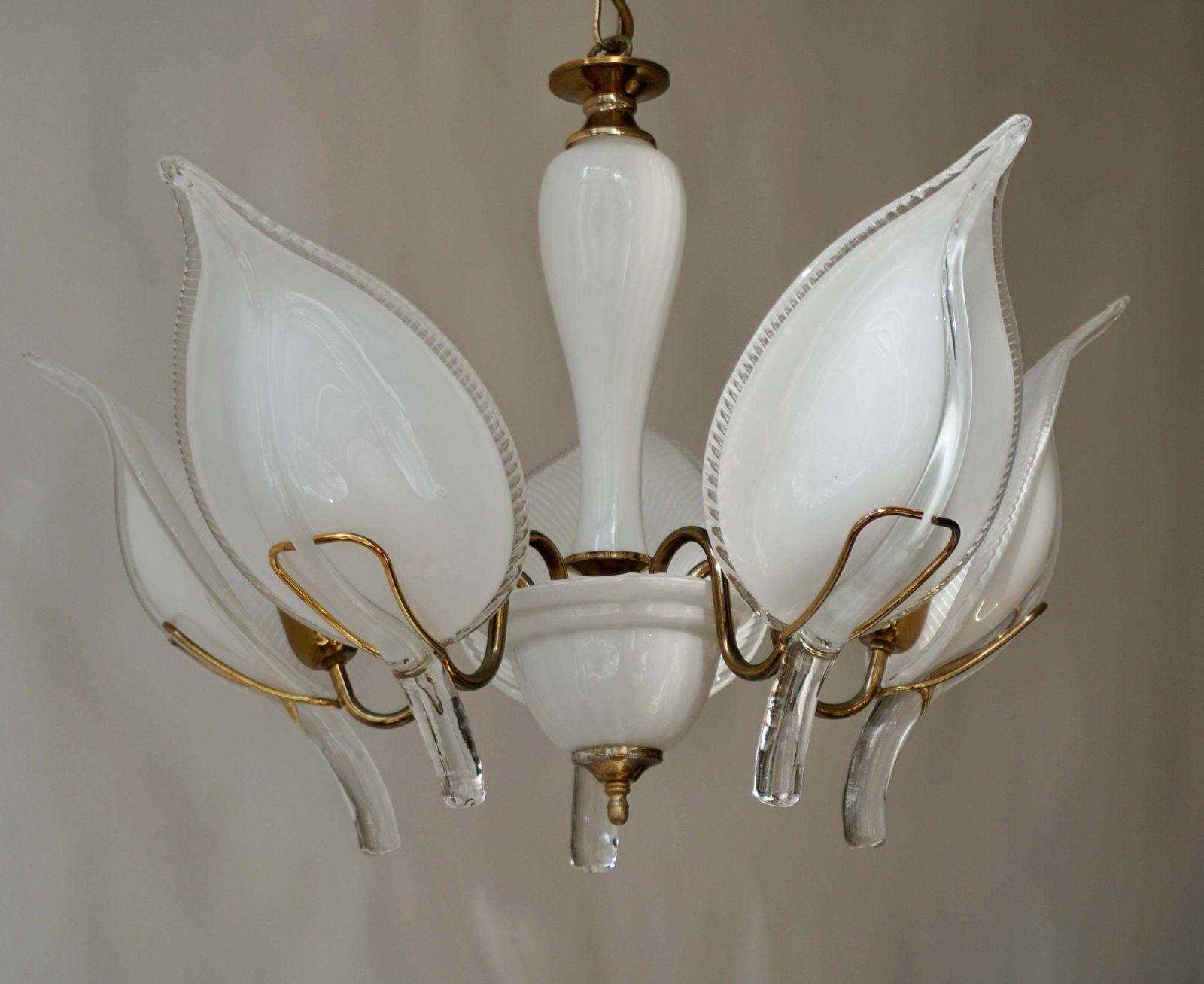 photo for sale Mid Century Modern Murano 5 Leaf Chandelier By Franco Luce