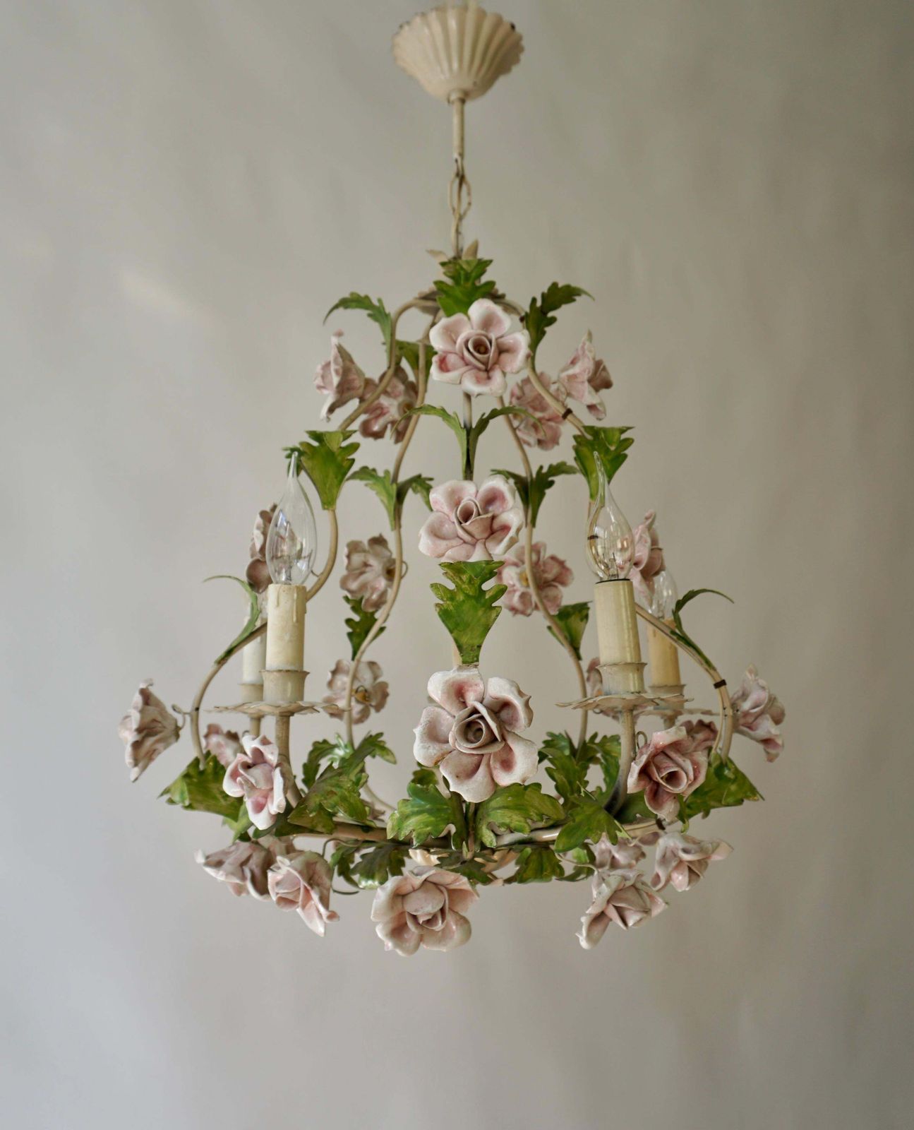 Italian Porcelain Flower Roses Tole Chandelier photo 1677.0