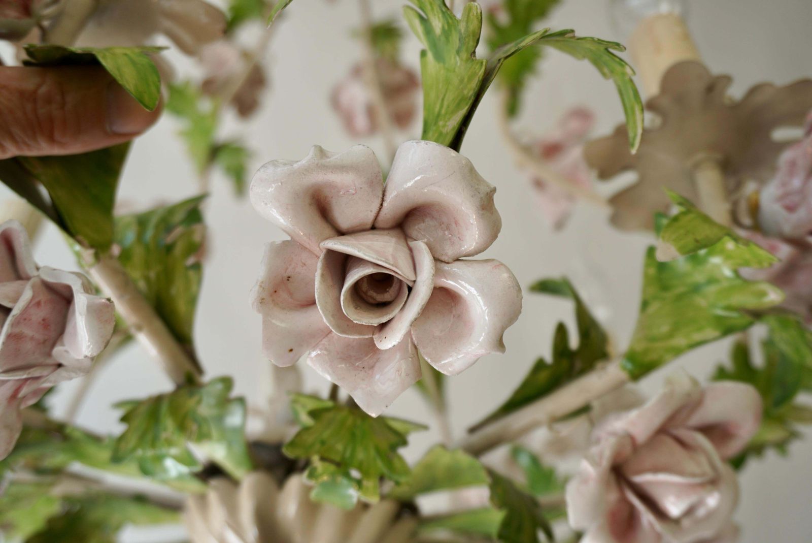 photo furniture Italian Porcelain Flower Roses Tole Chandelier
