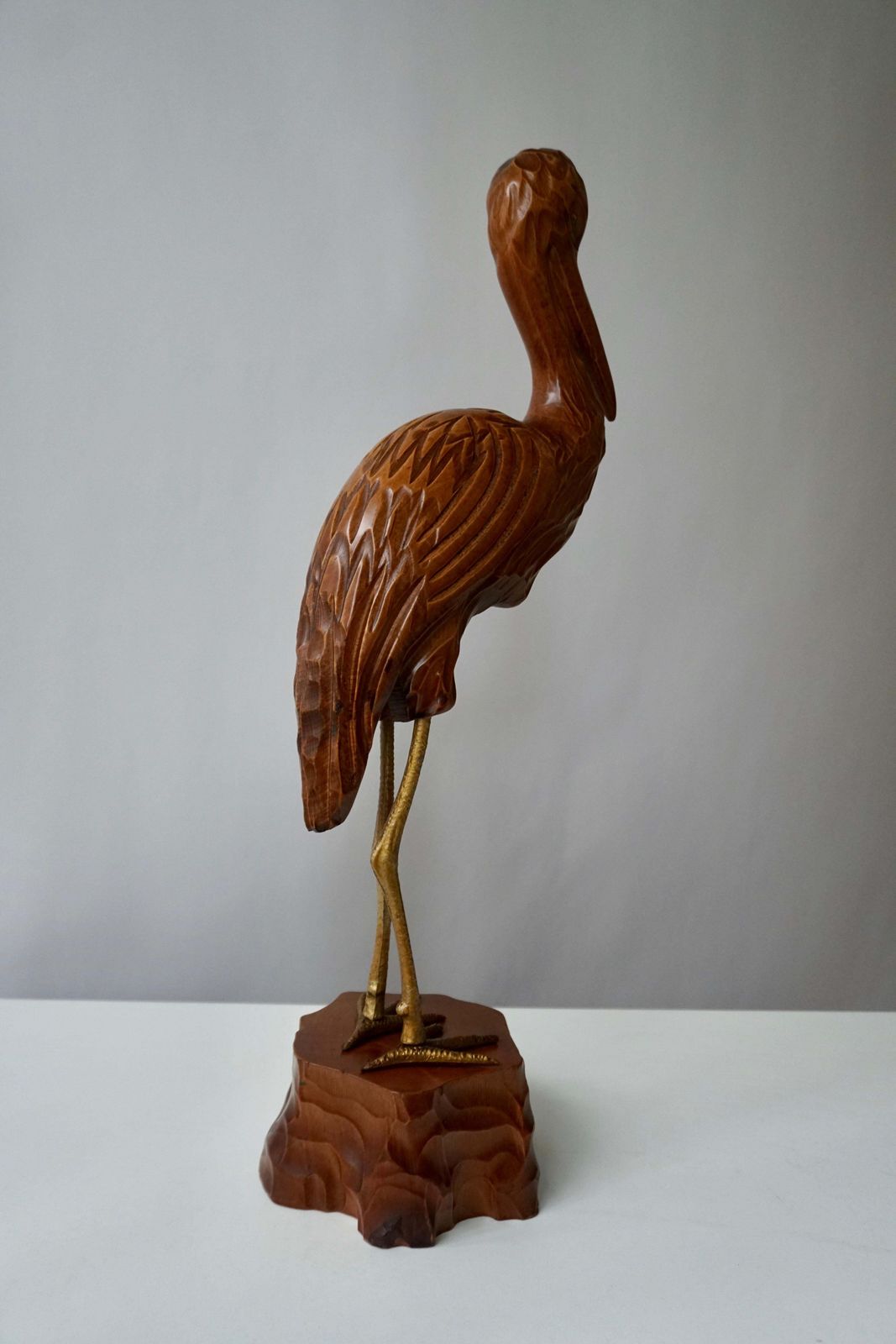 photo for sale Mid Century Modern Metal And Wood Ibis Bird Sculptures