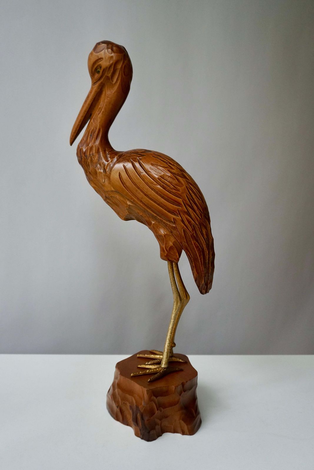 Art Mid Century Modern Metal And Wood Ibis Bird Sculptures photo