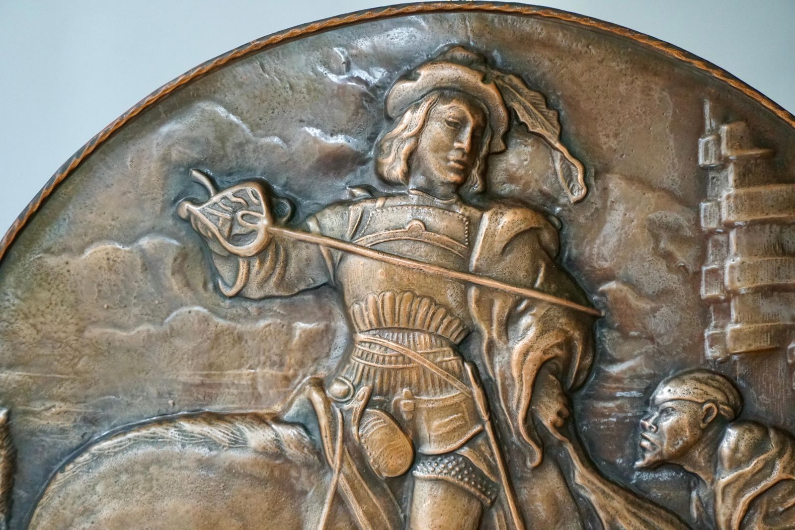 Very Large Copper Wall Plate Depiction Saint Martin On Horse In Relief photo for sale