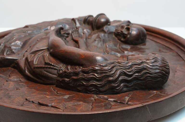 Italian Carved Oak Tondo Representing Maria Magdalene As A Penitent photo buy