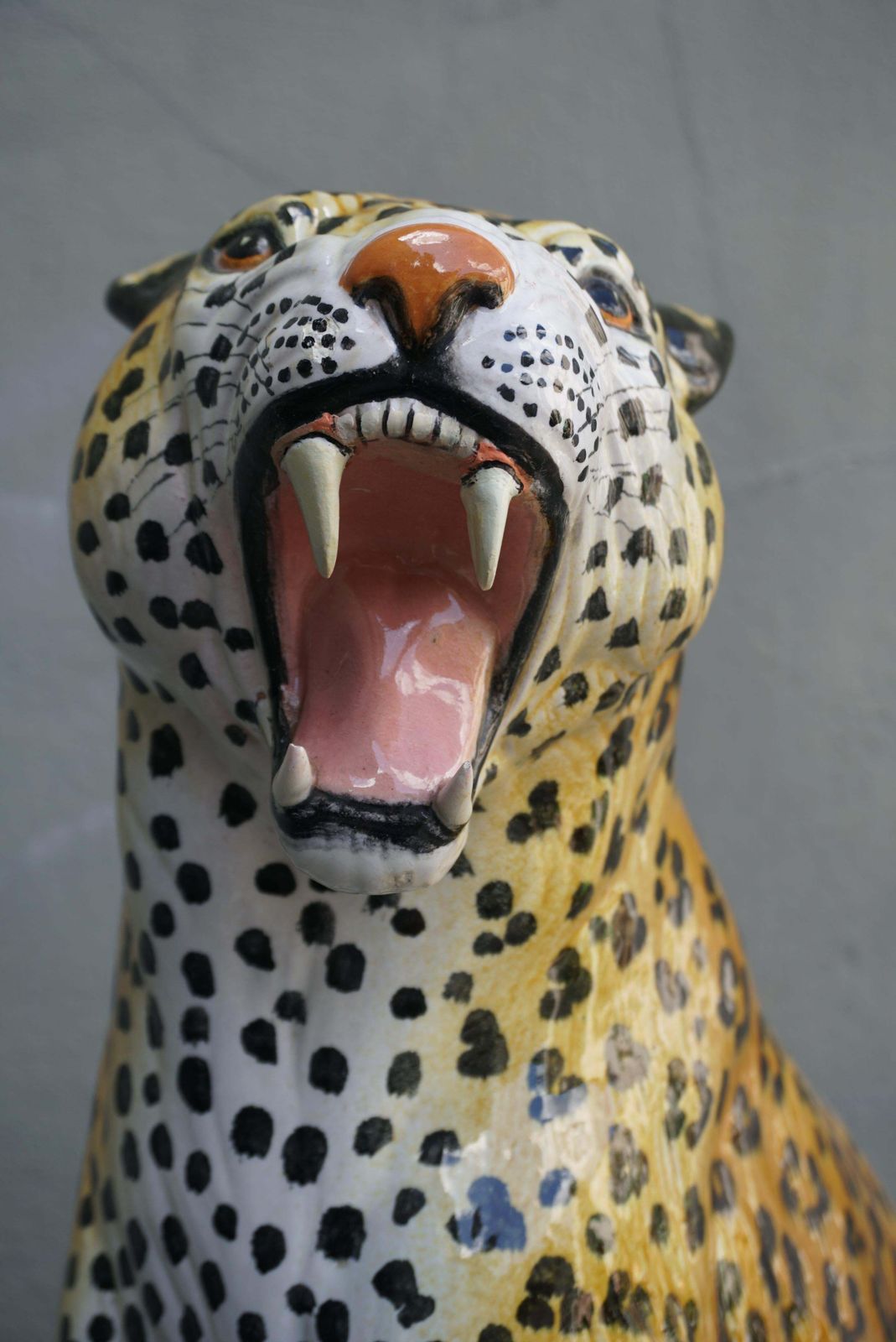 photo for sale Large Italian Glazed Terracotta Leopard Cheetah Statue, 1960s Hollywood Regency