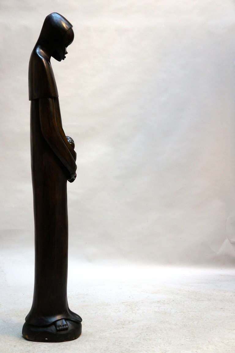 Midcentury African Hand Carved Wood Sculpture Of Maria With Child photo 1276.0