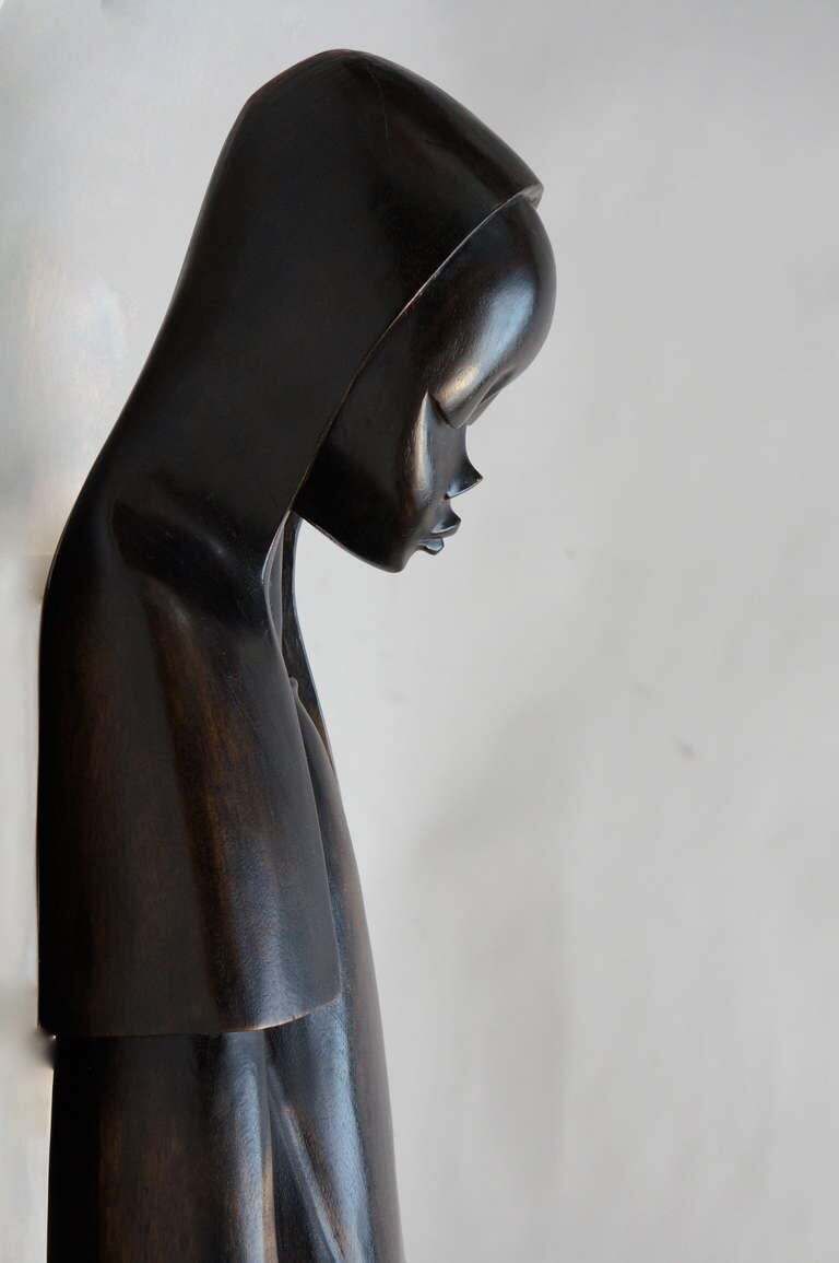 Midcentury African Hand Carved Wood Sculpture Of Maria With Child photo buy