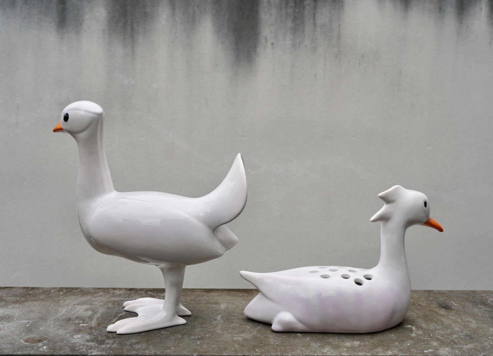 Set Of 2 Ducks Of White Ceramic Made And Signed By Georges Cassin photo 1265.0