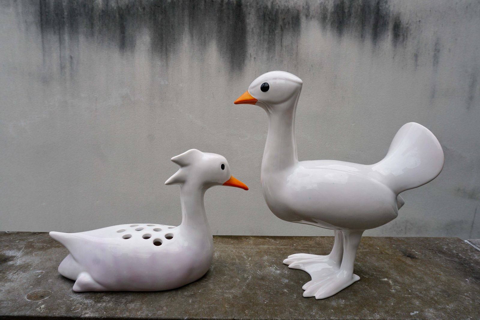 Set Of 2 Ducks Of White Ceramic Made And Signed By Georges Cassin photo buy