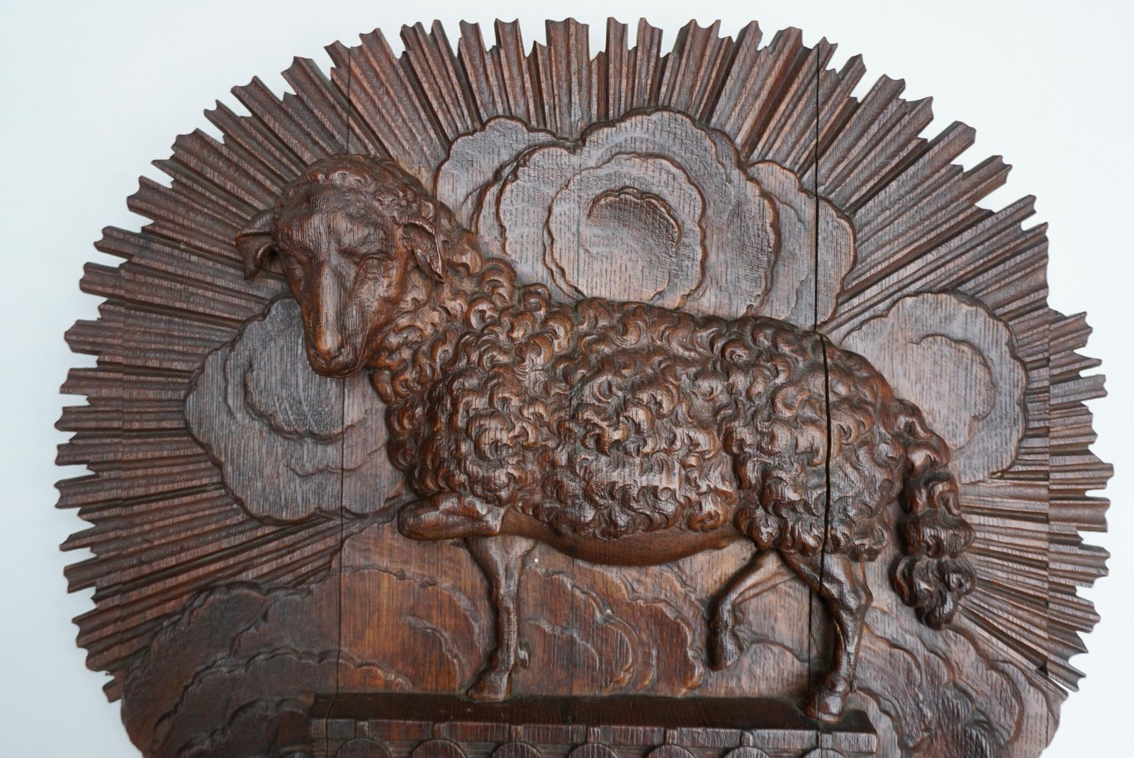 Antique Hand Carved Wooden Wall Relief Of The Lamb Of God photo Art