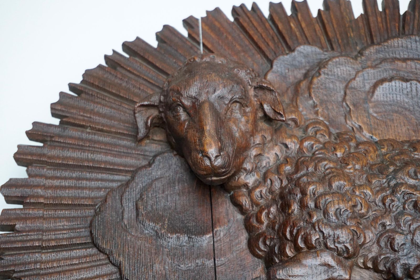 Antique Hand Carved Wooden Wall Relief Of The Lamb Of God photo 2293.0