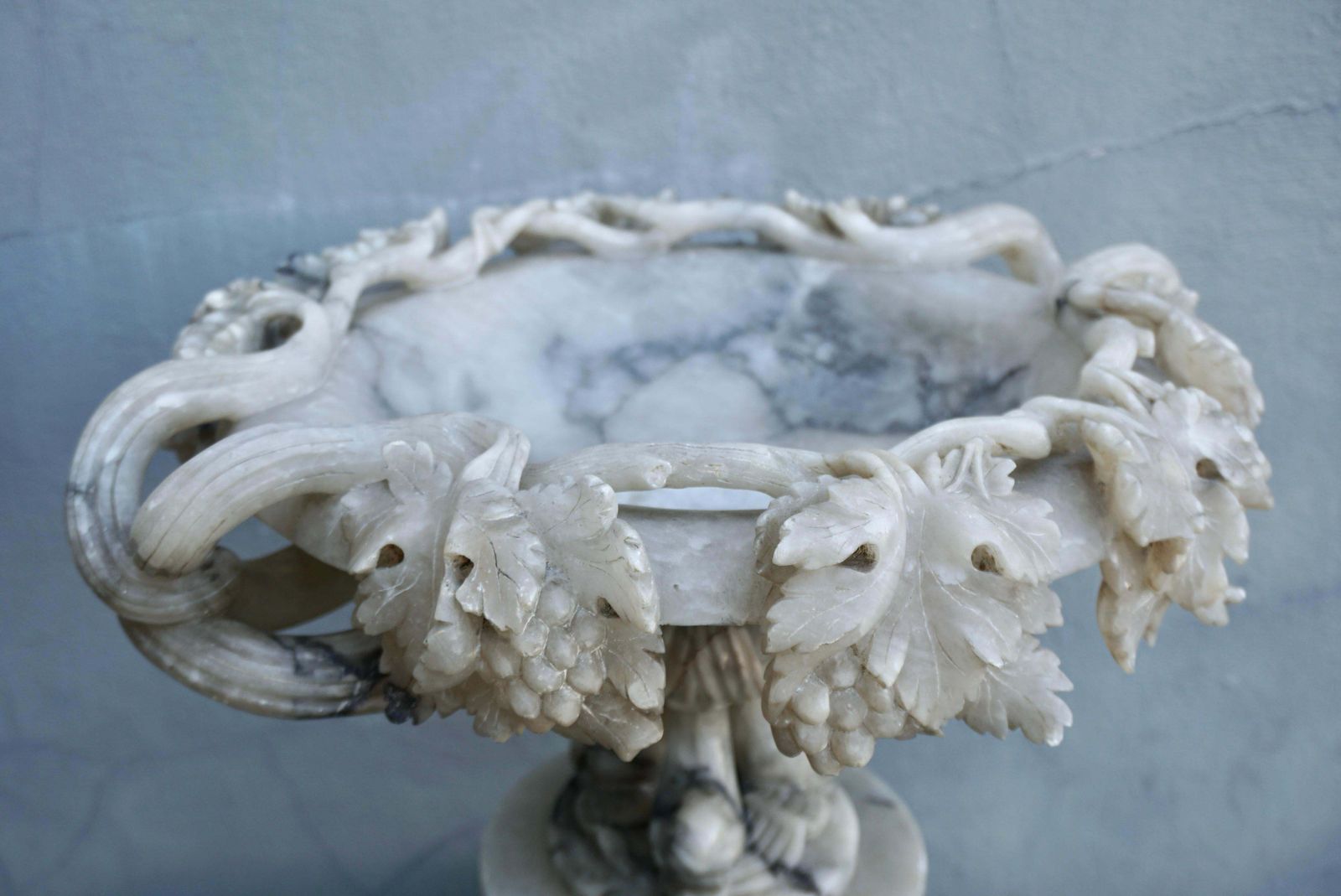 19th Century Italian Carved Alabaster Compote Centerpiece With Dolphins photo furniture
