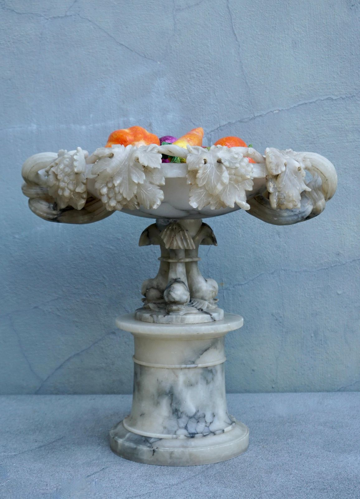 19th Century Italian Carved Alabaster Compote Centerpiece With Dolphins photo Home Decor