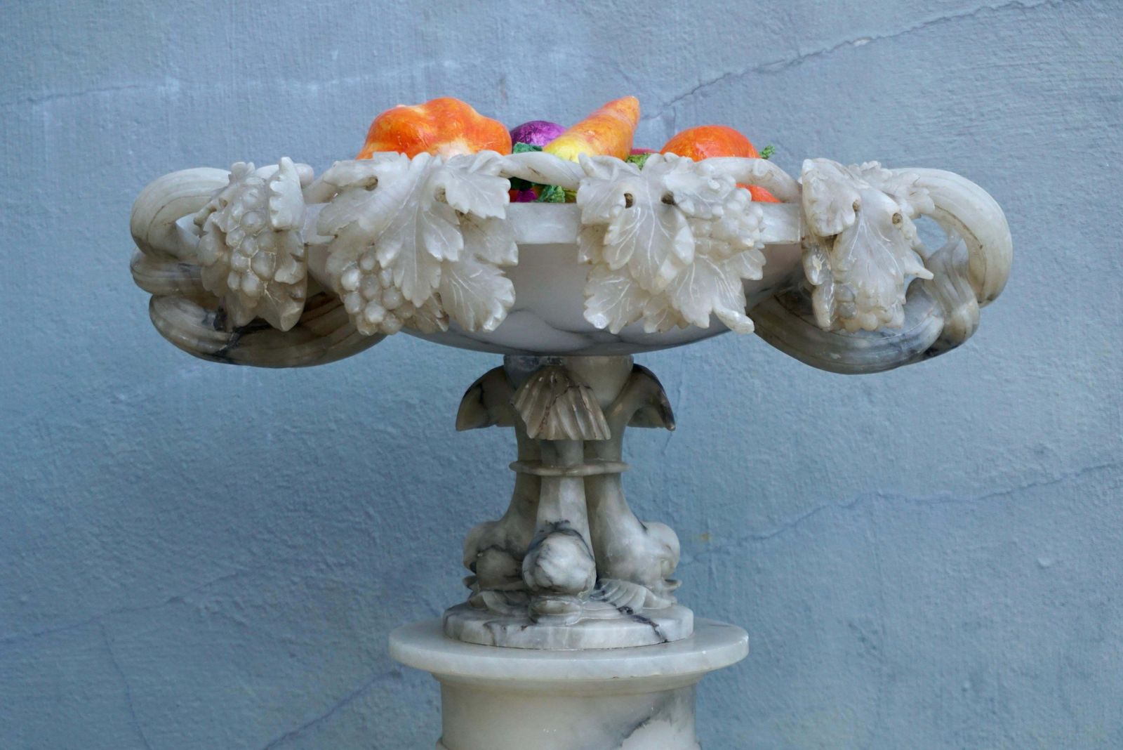 19th Century Italian Carved Alabaster Compote Centerpiece With Dolphins photo 2084.0