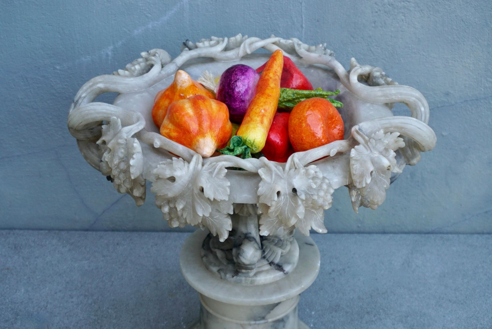 19th Century Italian Carved Alabaster Compote Centerpiece With Dolphins photo vinterior