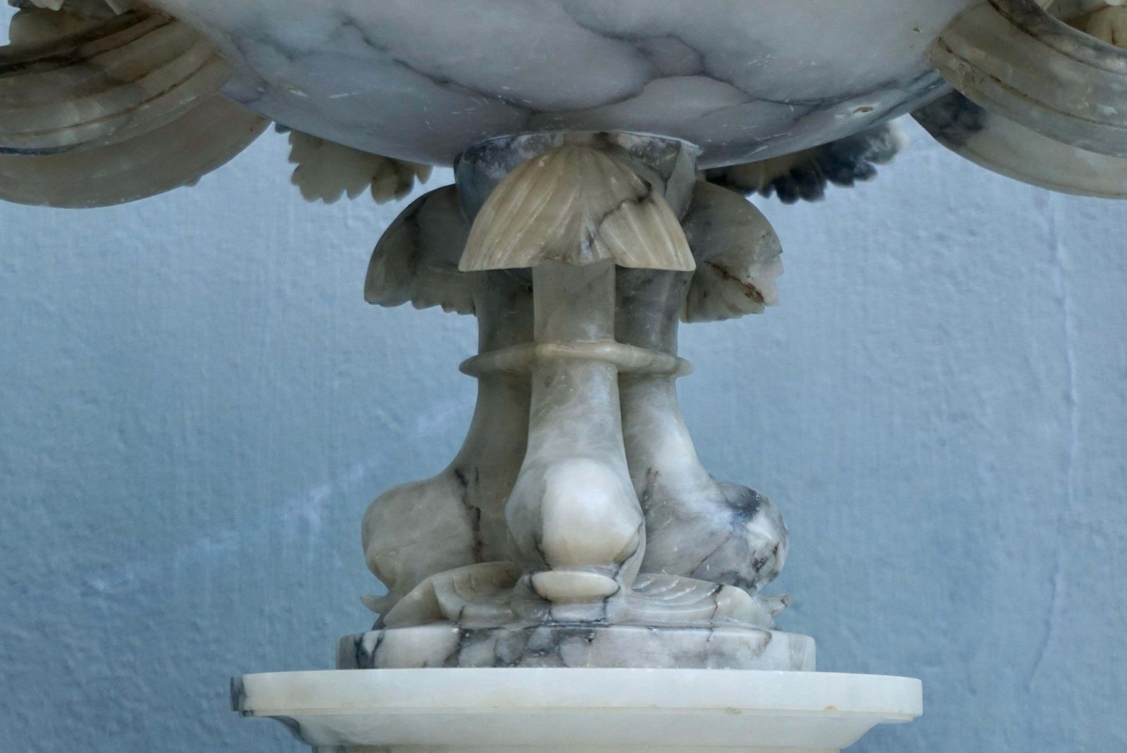 19th Century Italian Carved Alabaster Compote Centerpiece With Dolphins photo vintage