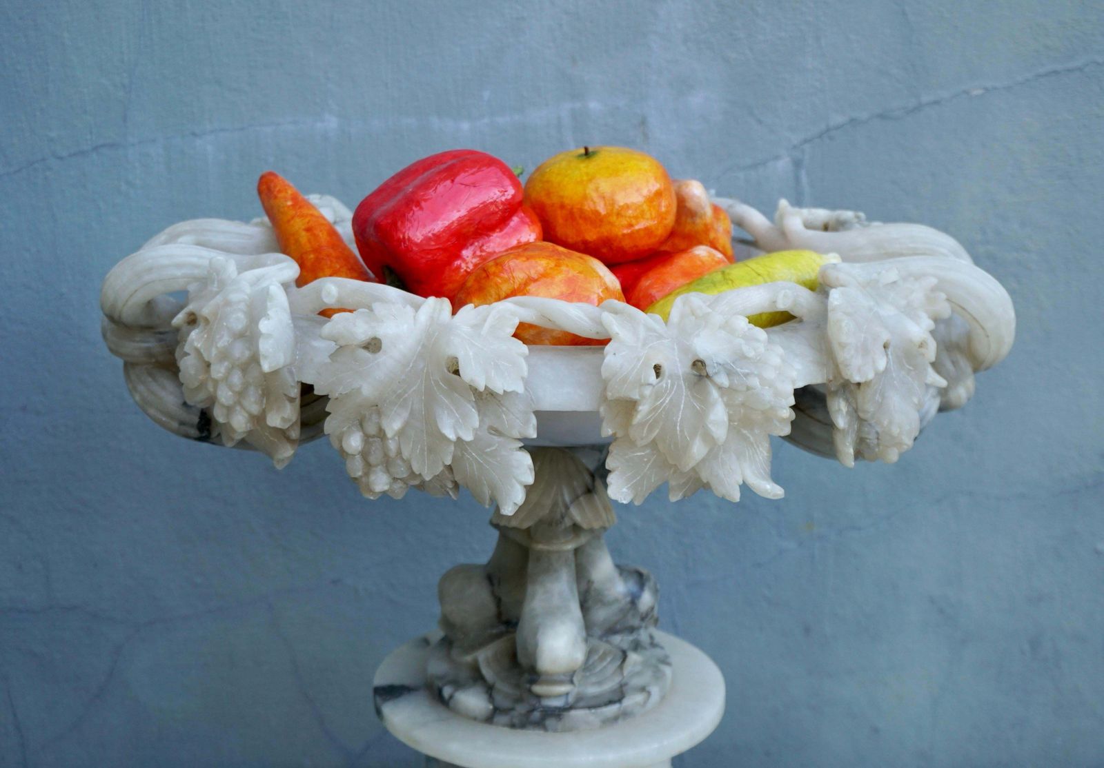 photo buy 19th Century Italian Carved Alabaster Compote Centerpiece With Dolphins
