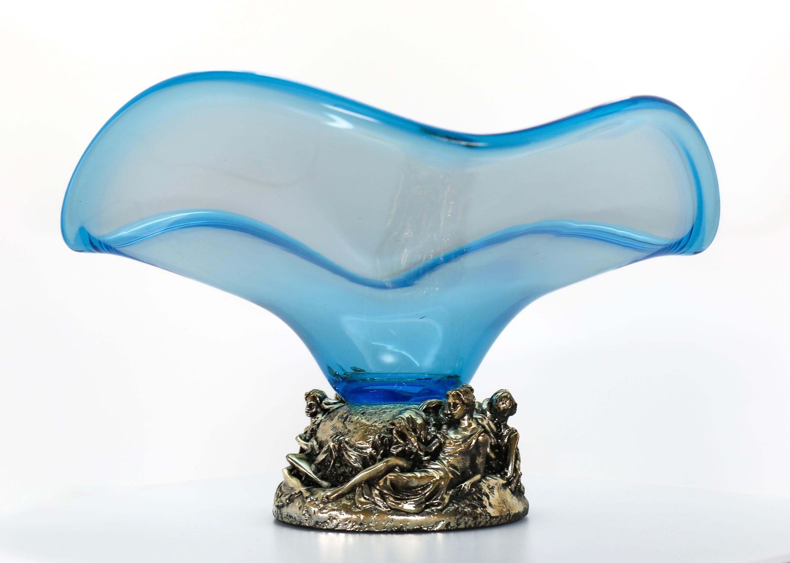 Elegant La Meridiana Murano Glass Bowl On Silver Base With 4 Relaxing Woman photo vinterior