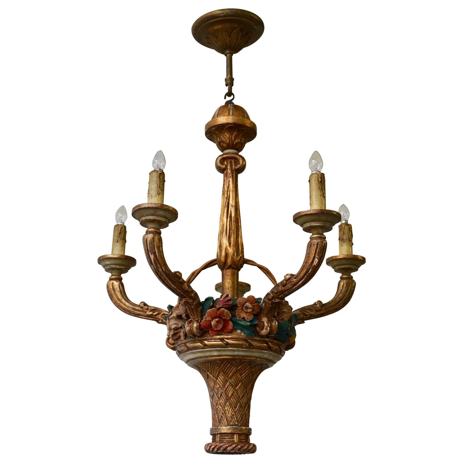 Italian Giltwood Chandelier With Flowers