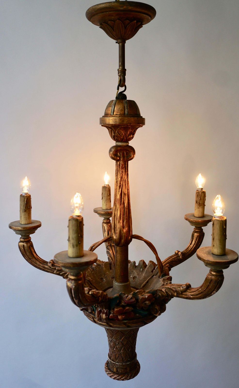 Italian Giltwood Chandelier With Flowers photo buy