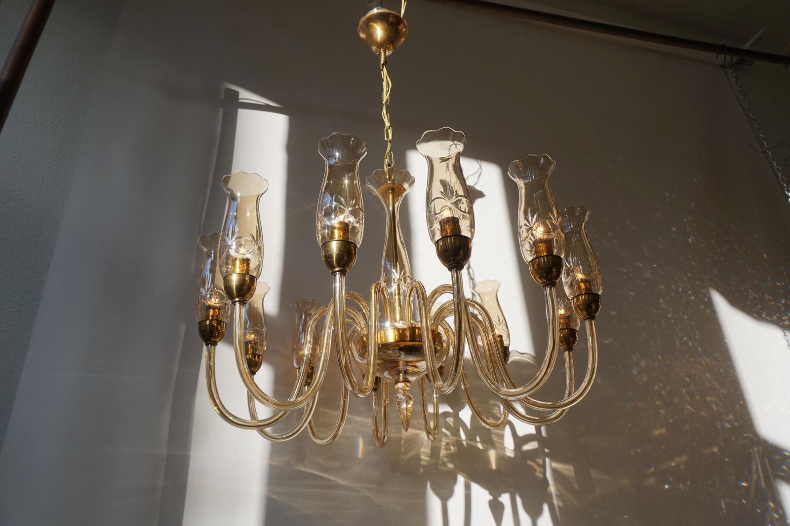 Lighting Italian Midcentury Style Murano Venetian Crystal Chandelier photo