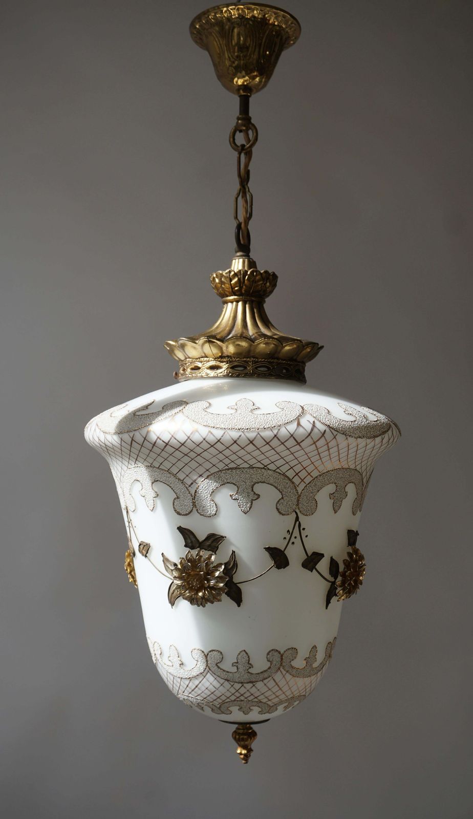 Floral Opaline Glass And Gilt Brass Pendat Light photo furniture