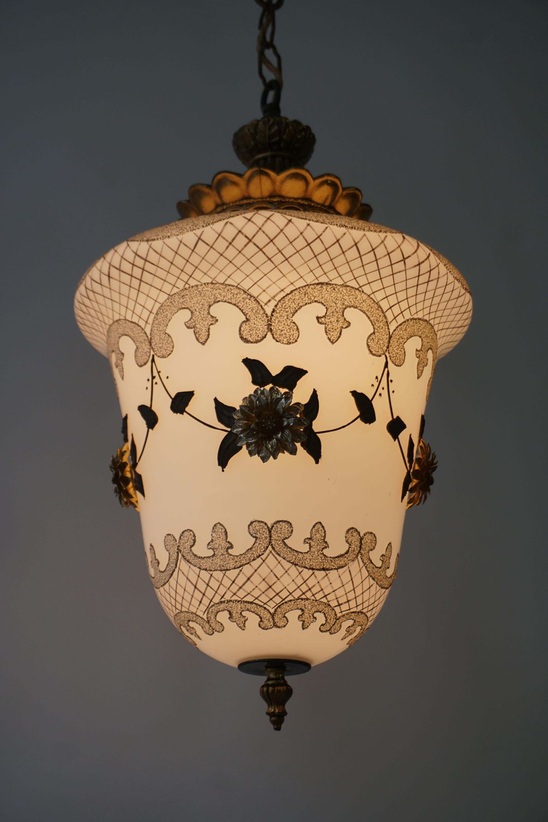 Lighting Floral Opaline Glass And Gilt Brass Pendat Light photo