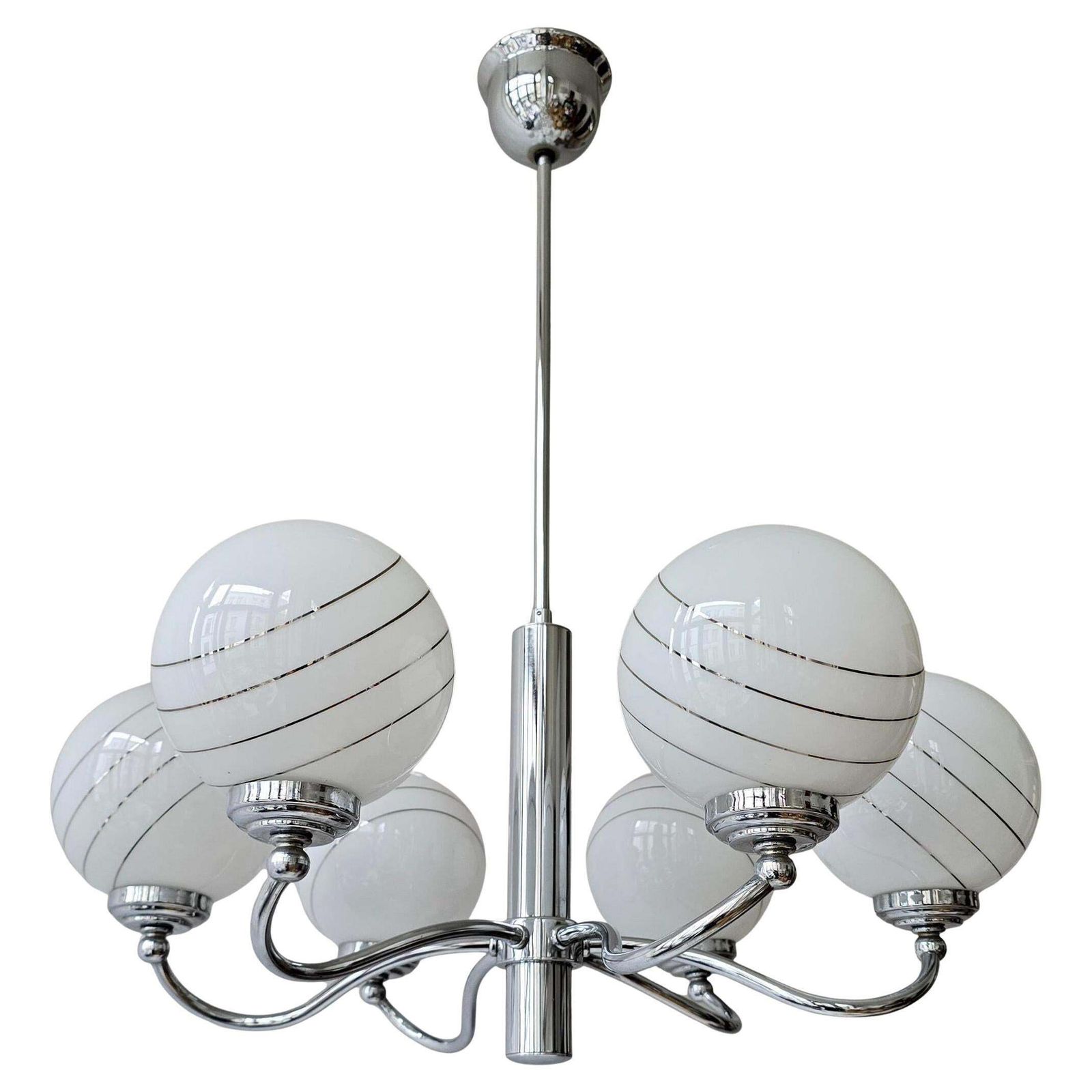 Murano Glass And Chrome Chandelier, 1970s, Italy