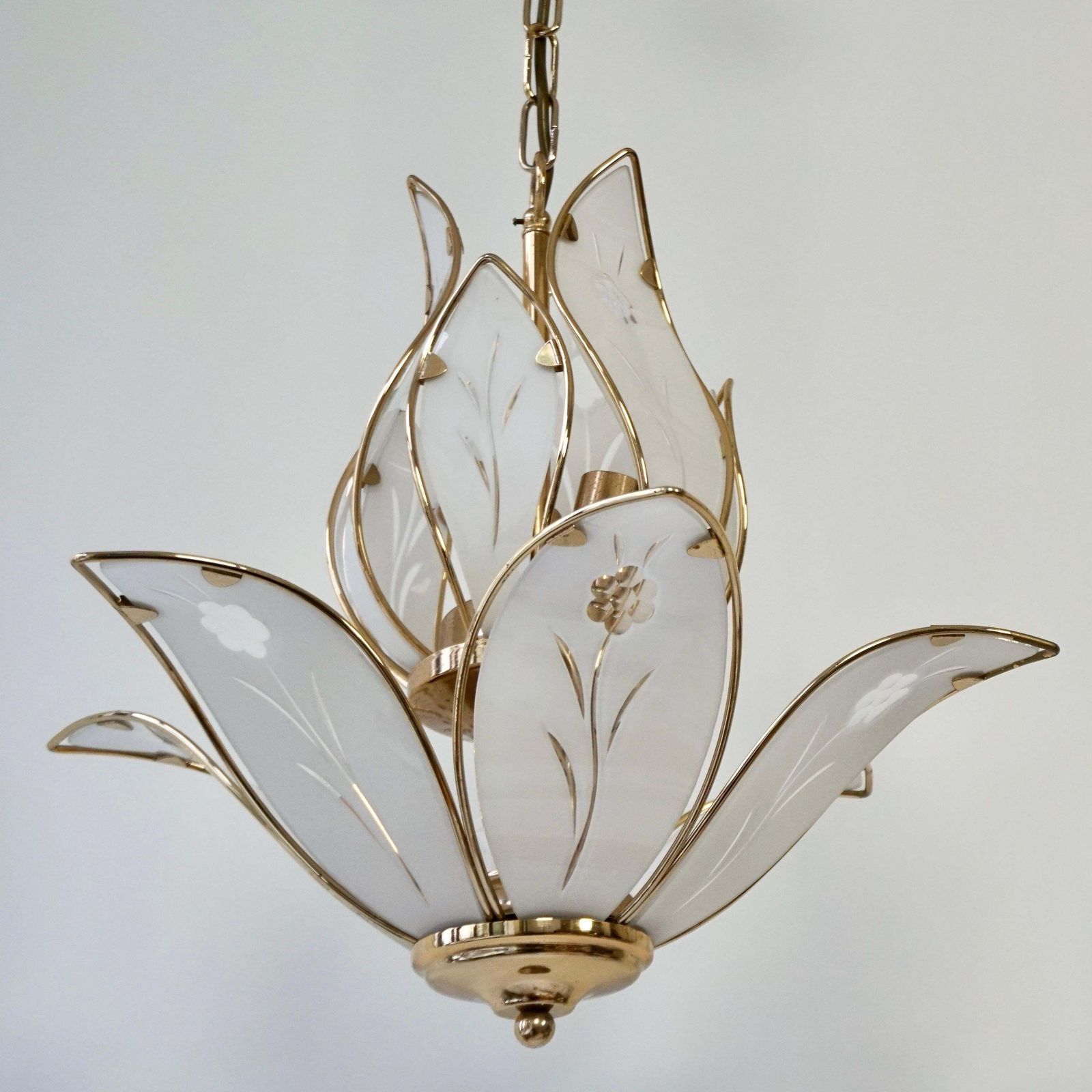 Three Lotus Flower And Brass Glass Chandeliers photo Lighting