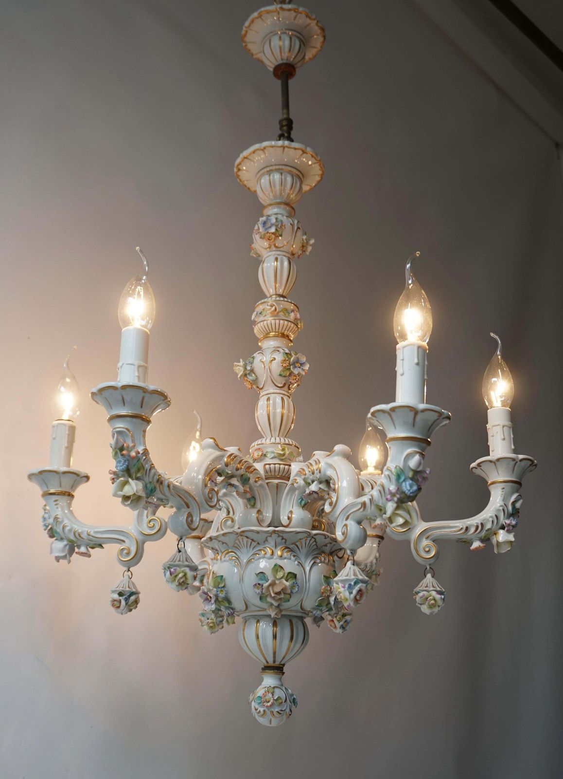 Baroque Porcelain Flower Chandelier Or Candelabra, Italy photo for sale