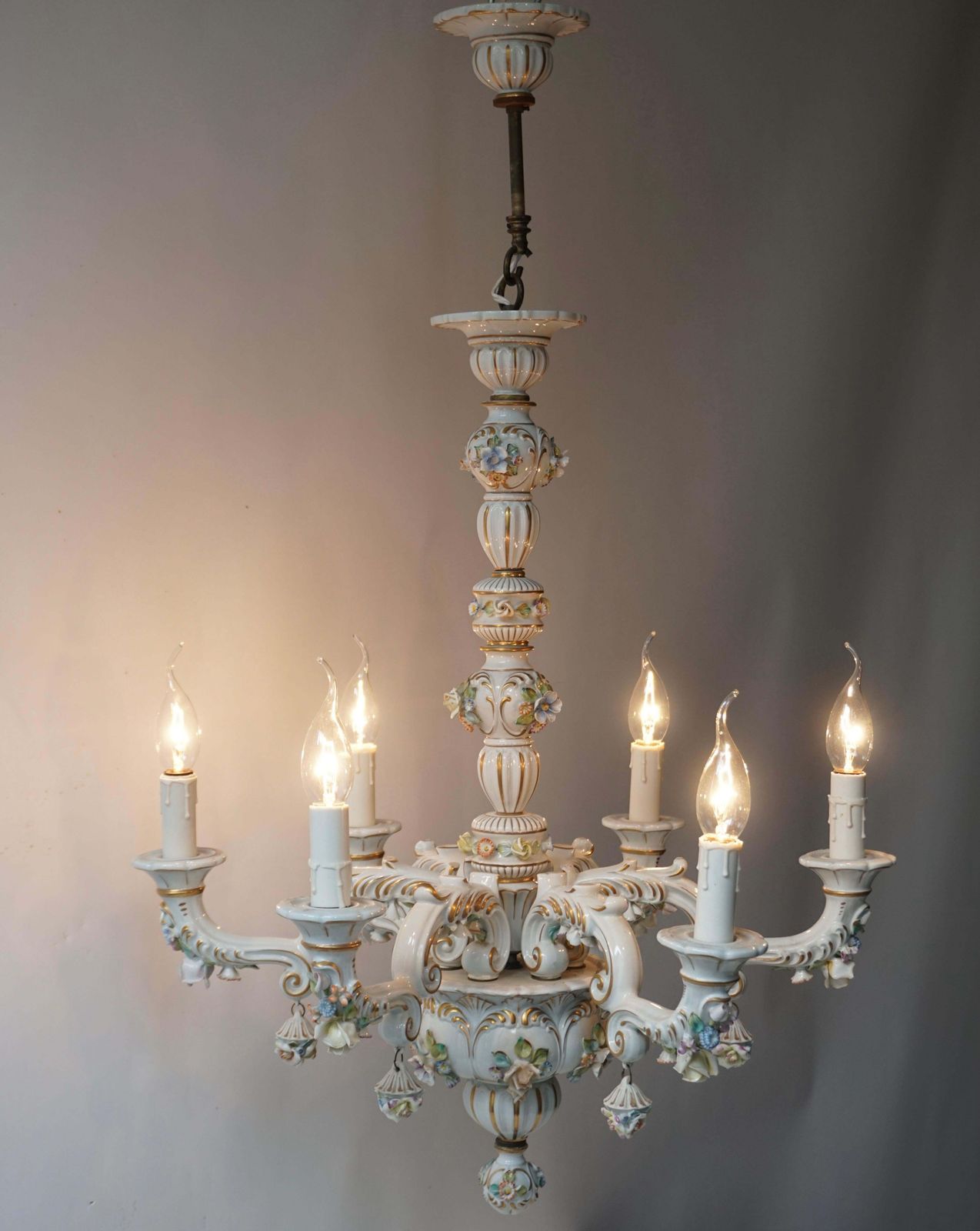 Baroque Porcelain Flower Chandelier Or Candelabra, Italy photo Lighting