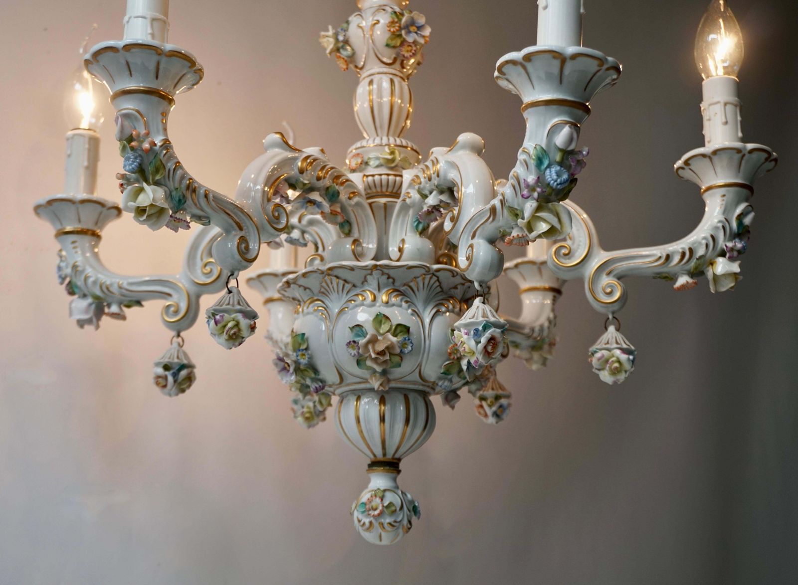 Baroque Porcelain Flower Chandelier Or Candelabra, Italy photo vinterior