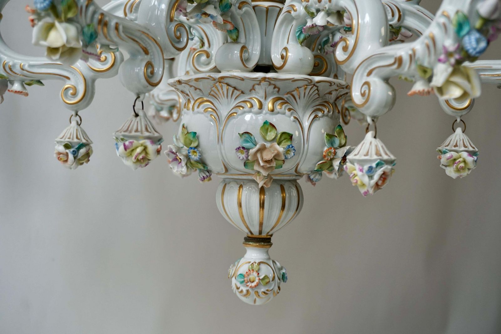 Baroque Porcelain Flower Chandelier Or Candelabra, Italy photo vintage