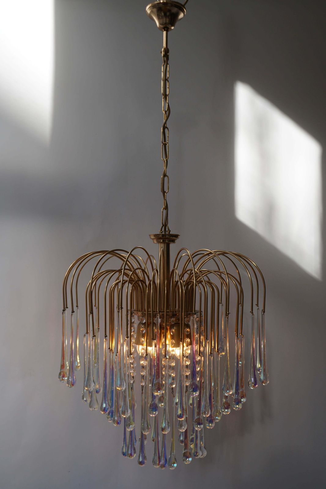 2212.0 Italian Iridescent Murano Crystal Teardrop Waterfall Chandelier, 1950s photo