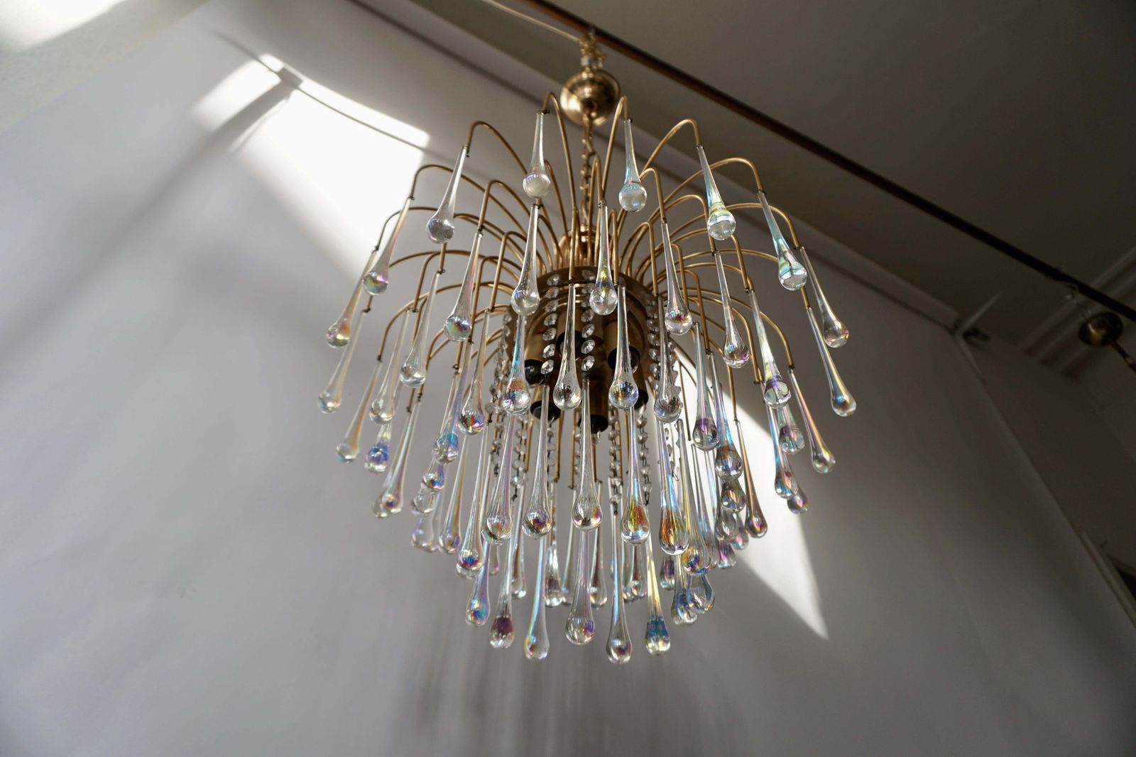 photo buy Italian Iridescent Murano Crystal Teardrop Waterfall Chandelier, 1950s
