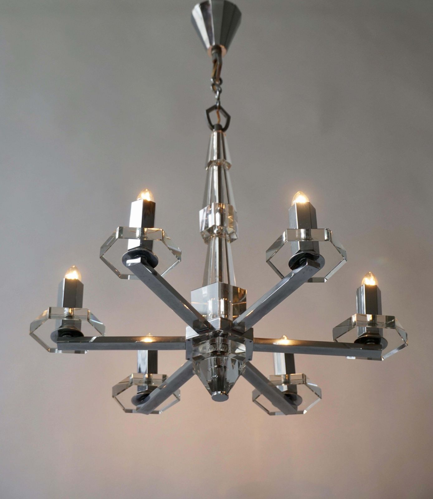 Precious Faceted Crystal Glass Art Deco Chandelier photo for sale