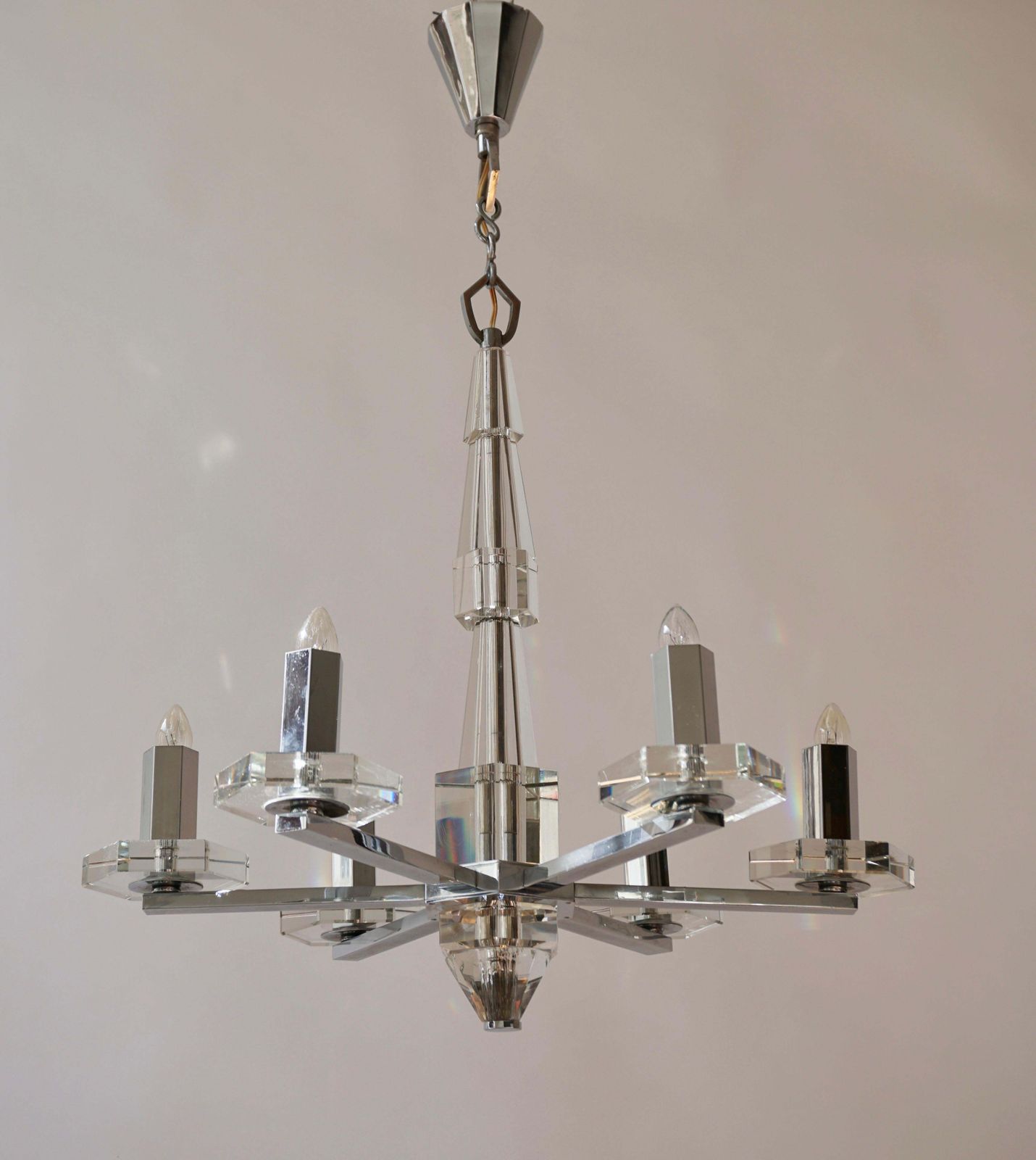photo for sale Precious Faceted Crystal Glass Art Deco Chandelier