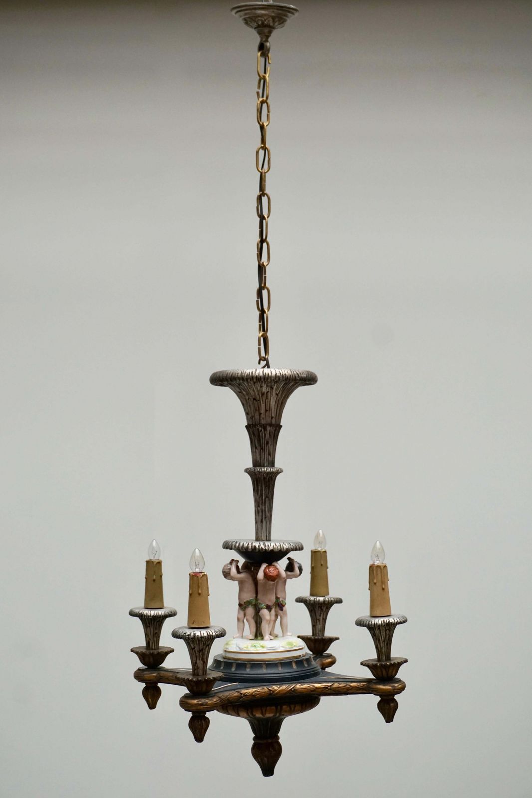 Italian Hand Carved Chandelier With Porcelain Putti photo 2675.0