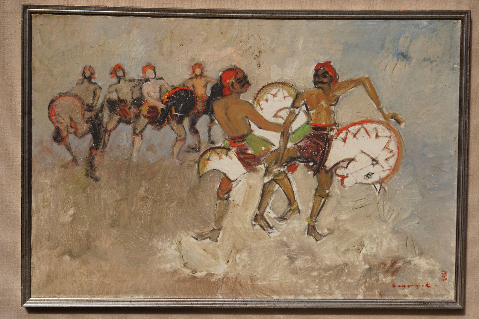 Dancers Painting By Bagong Kussudiardja, Indonesia, 1950s photo for sale