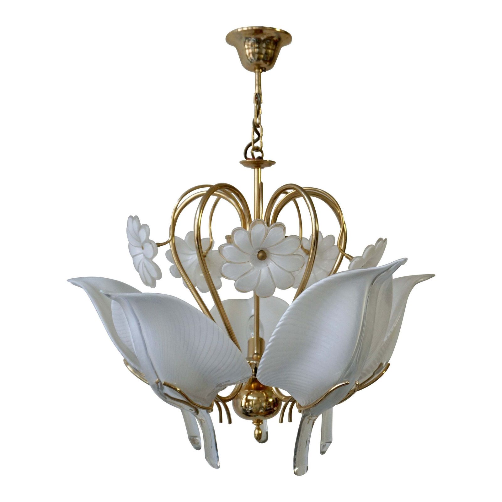 Franco Luce Chandelier In Brass And Glass Leaves And Flowers