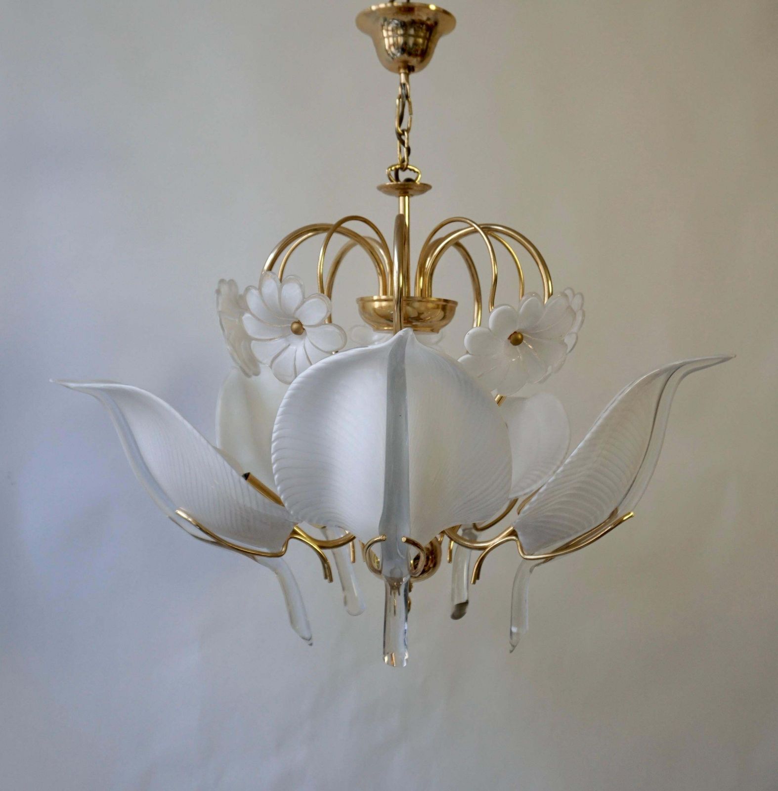 Franco Luce Chandelier In Brass And Glass Leaves And Flowers photo 3269.0