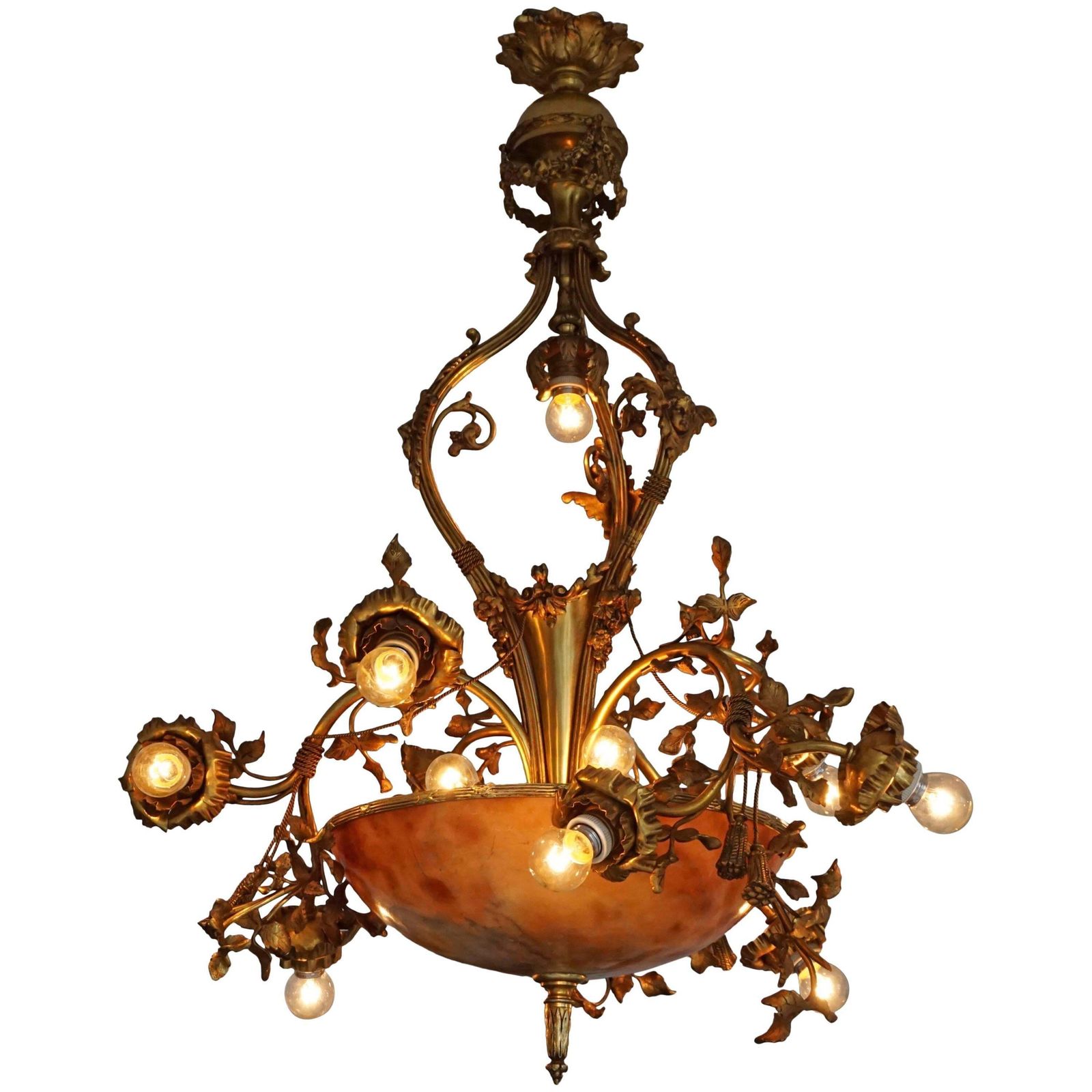 Fine Gilt Bronze And Alabaster Belle époque Chandelier