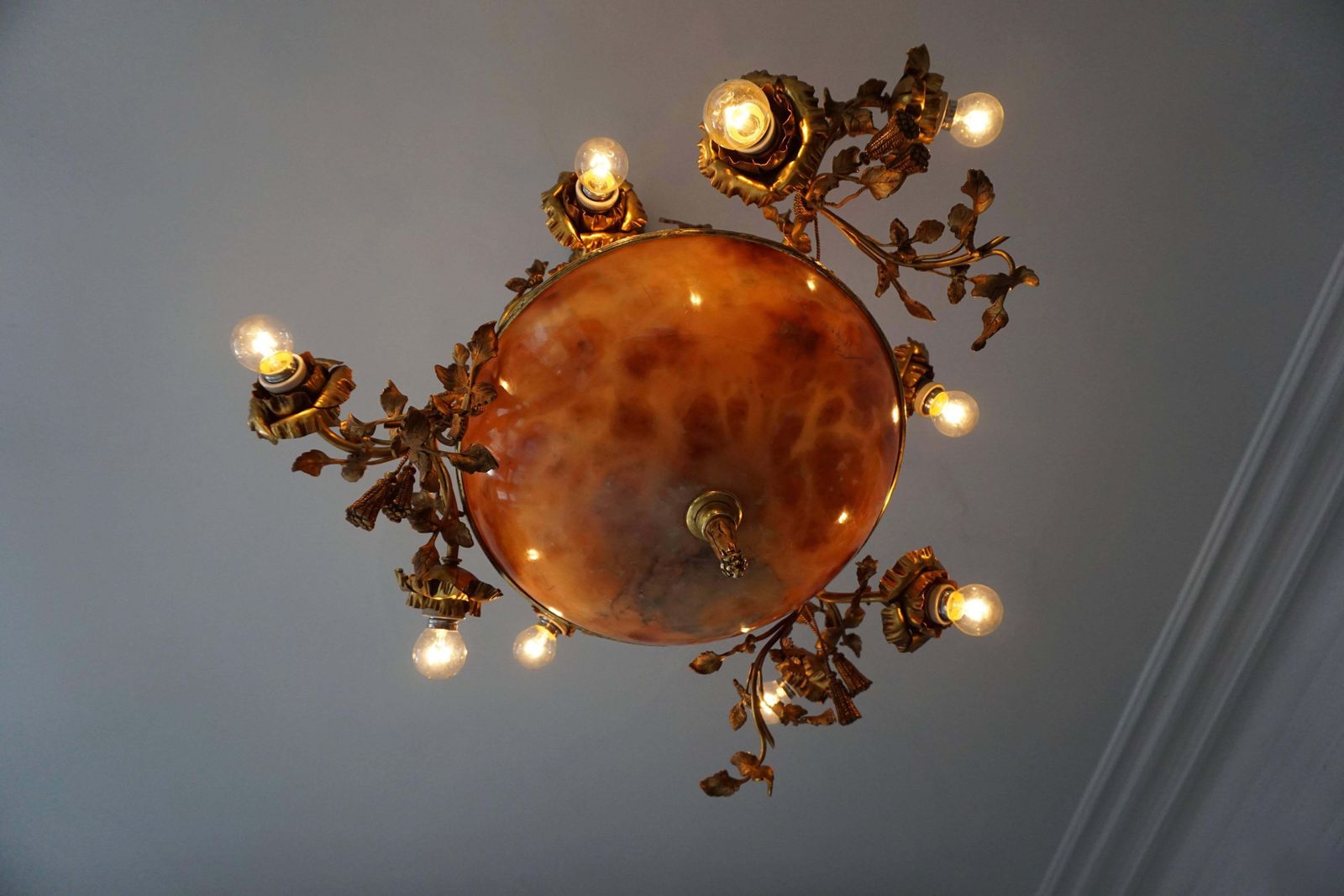 Fine Gilt Bronze And Alabaster Belle époque Chandelier photo for sale