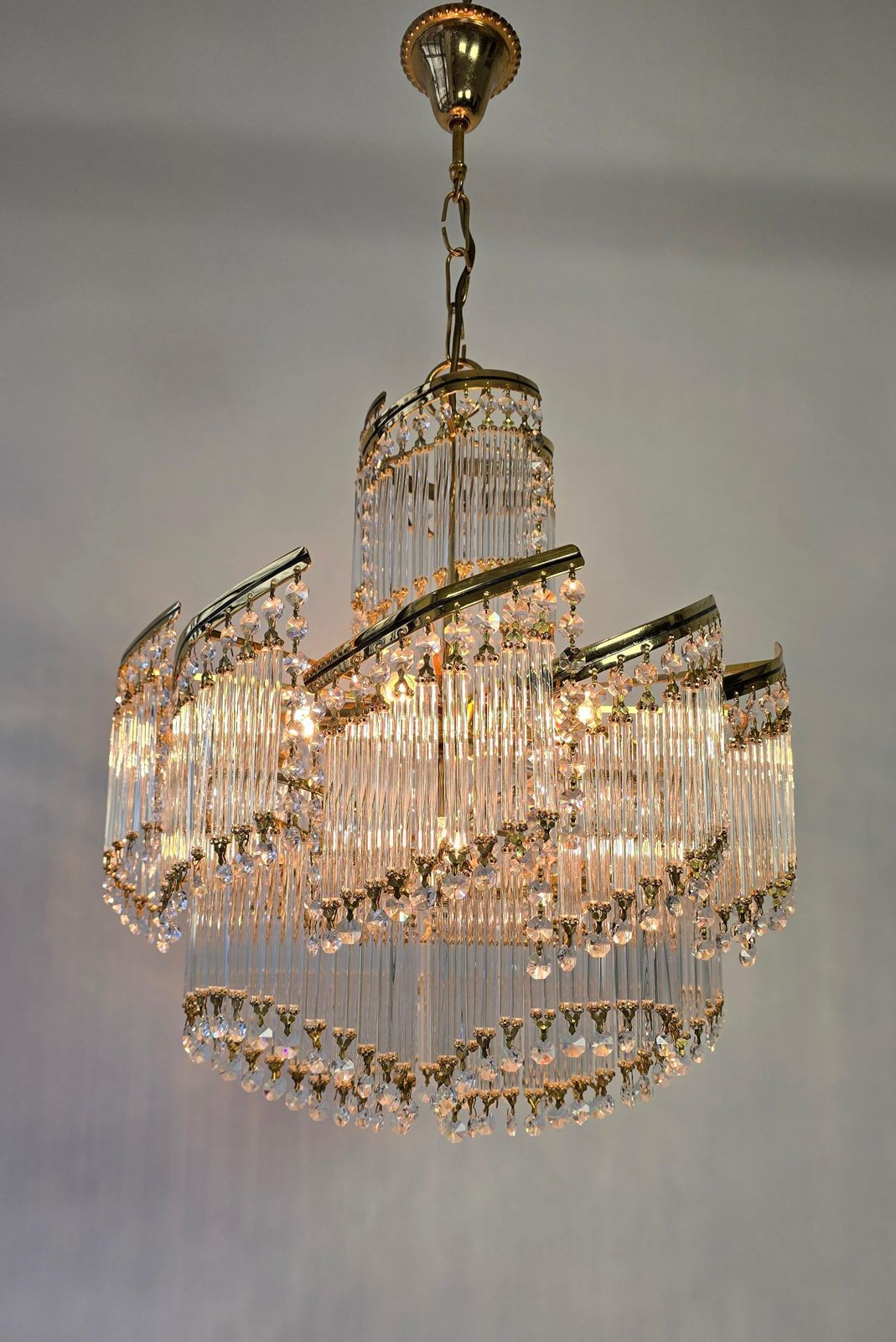 Spectacular Italian Chandelier – Undulating Elegance In Glass And Brass, 1970s photo buy