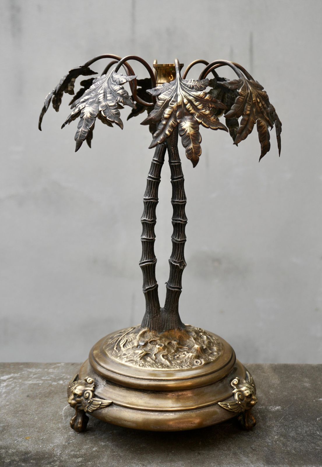 Vintage Tropical Brass Palm Tree Leaf Leaves Candle Stick Holder photo 1571.0