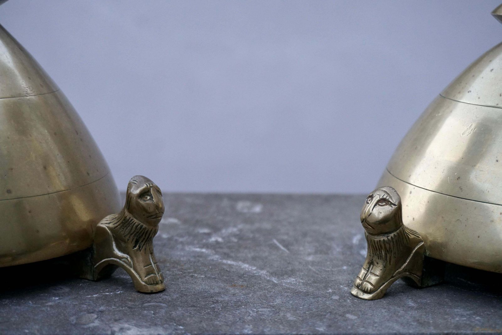 Pair Of Gilt Bronze Gothic Revival Altar Pricket Candlesticks W. Lion Sculptures photo 2038.0