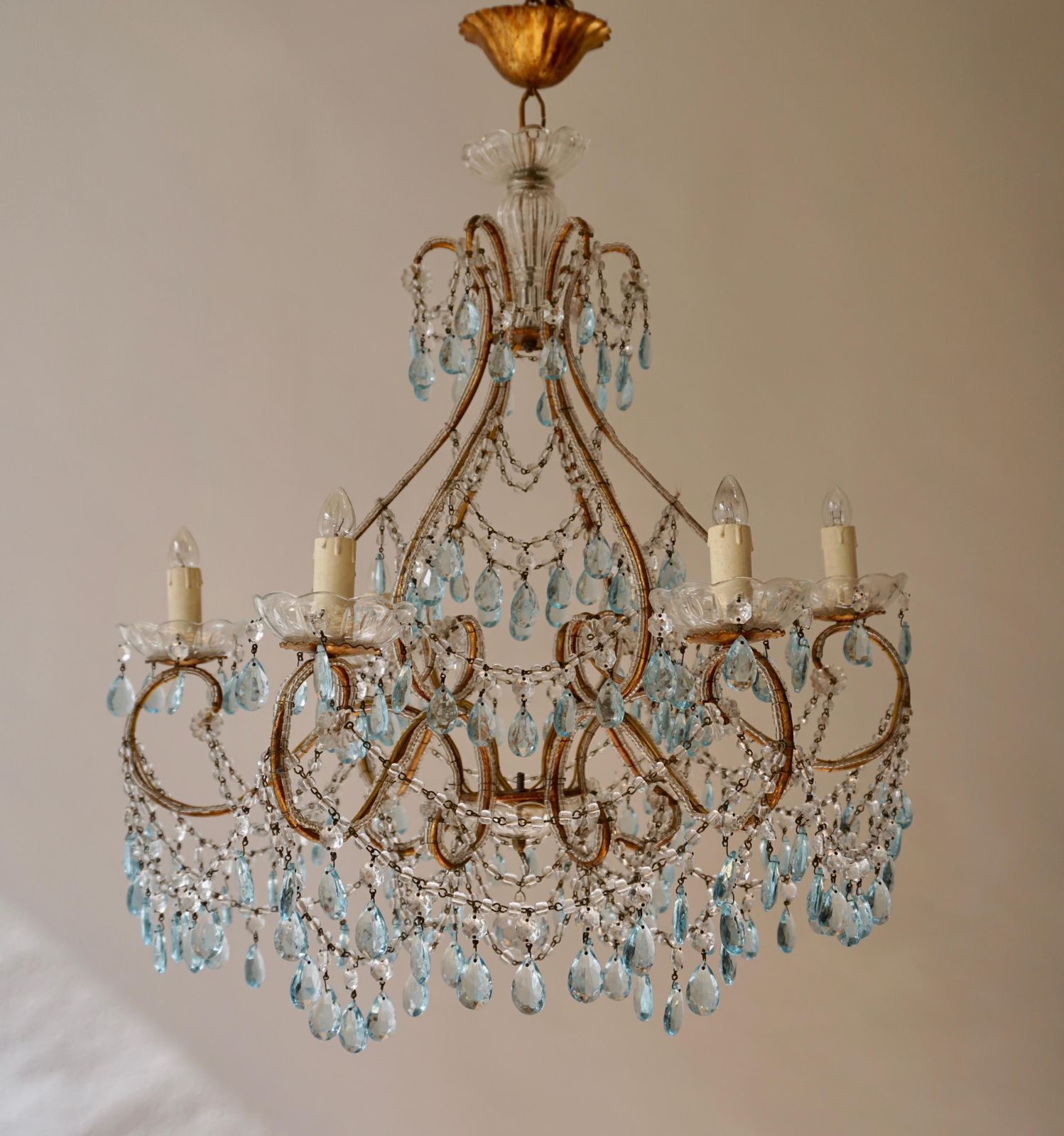 Elegant French Brass And Glass Chandelier photo for sale